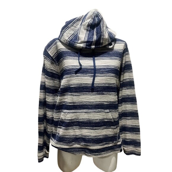 Lucky Brand Baja Hoodie Mens Size M Blue White Striped Pullover Kangaroo - Picture 7 of 8